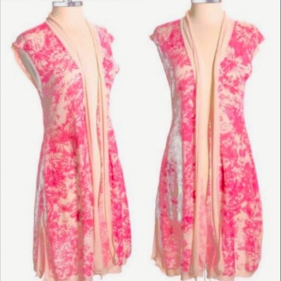 ANTHROPOLOGIE Pink Floral Duster Cardigan Festival Knit Sweater Size Small Boho - Picture 2 of 11